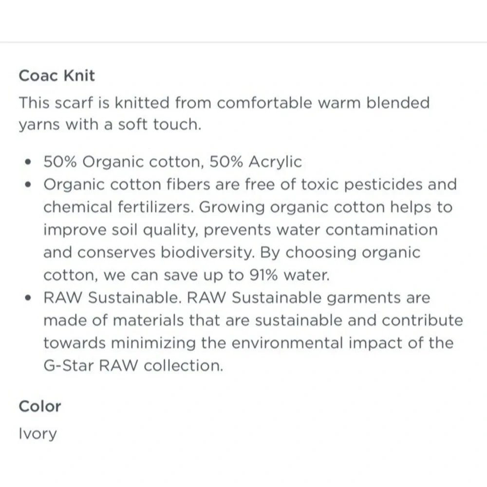 G-Star Raw Sash‎ Soft Touch Coac Knit Scarf Ivory Stripe Trim Organic Cotton
